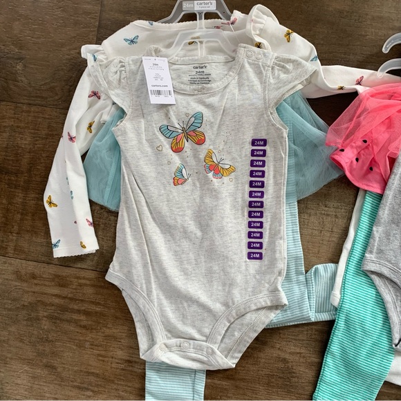 2 New Carter’s 3 piece outfit sets tutu pants with watermelon and butterfly’s - Picture 4 of 6
